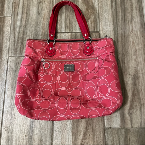 Coach Ruby Red Shoulder Bag with Signature Pattern 17890 - Picture 1 of 16